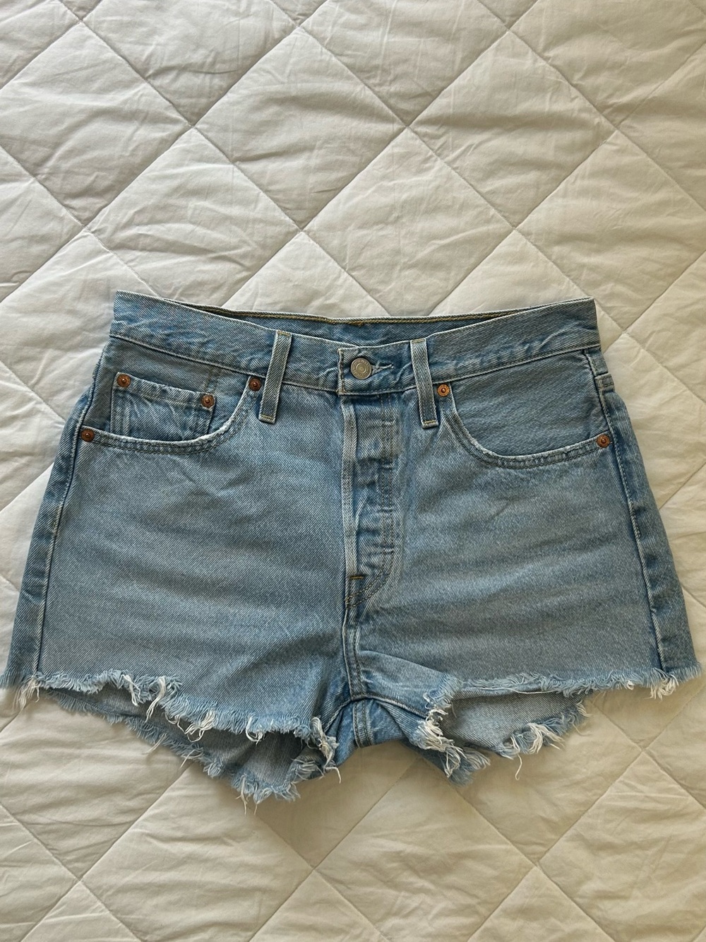 High-Waist Light Blue Distressed Denim Cutoff Shorts